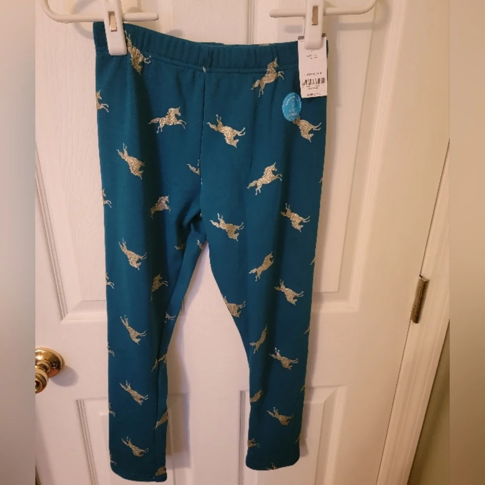 - Girls Cozy Leggings, Turquoise with gold unicorn, Size 12/12A NWT